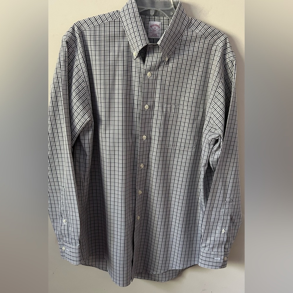Brooks Brothers 346 Gray‎ Plaid Button Down Shirt Men's Medium Long Sleeve Check - Picture 4 of 8